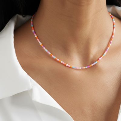 Rainbow Beaded Necklace with Freshwater Pearls and Stainless Steel Findings