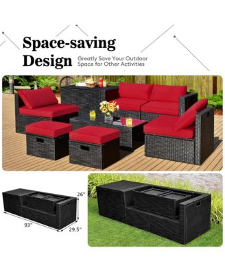 8PCS Patio Rattan Furniture Set Storage Table Ottoman