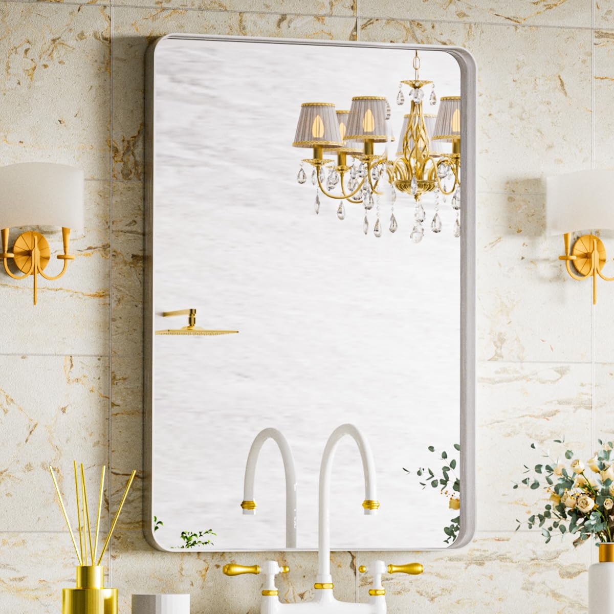 Rectangular Wall Mounted Mirror - Silver