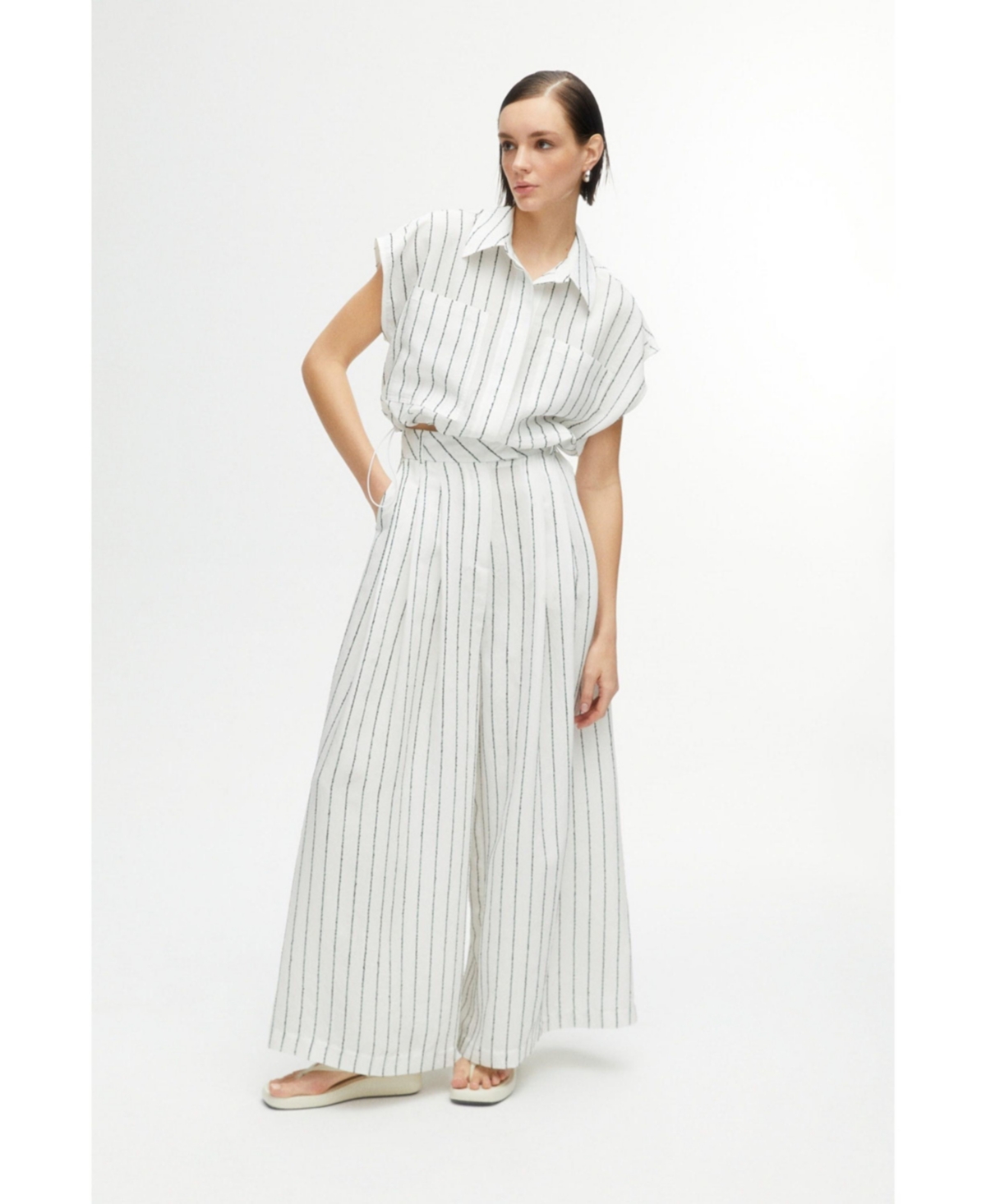Nocturne Women's Striped Wide Leg Pants - Multi-colored