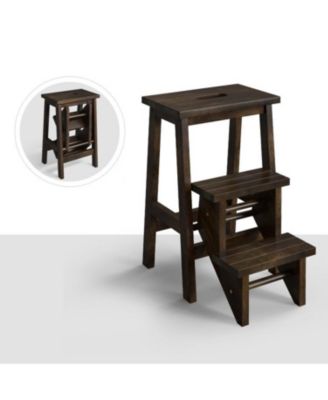3-in-1 Rubber Wood Step Stool with Convenient Handle For Home