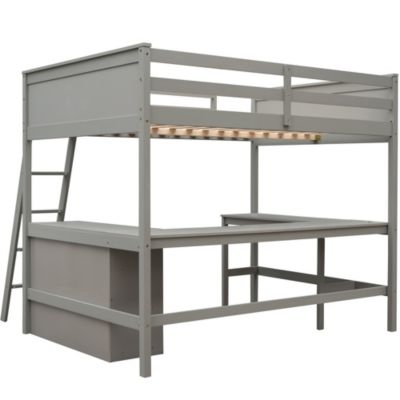Streamdale Full Size Loft Bed With Shelves And Desk, Wooden Loft Bed With Desk