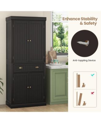 72'' Kitchen Pantry Storage Cabinet Tall Freestanding Cupboard w/ 4 Doors Large Drawer Brown