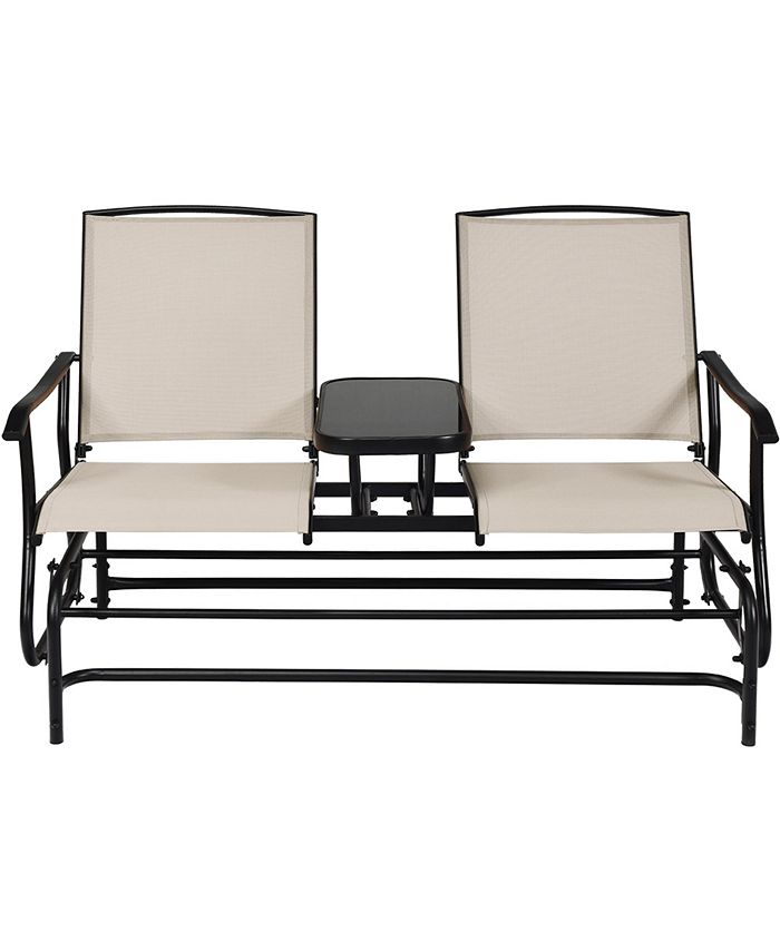 Gymax Patio 2Person Glider Rocking Char Loveseat Garden w/ Tempered