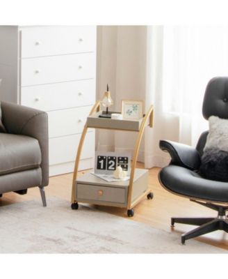 Modern 2-Tier Rolling End Table with Tray Top and Pull-Out Drawer-Grey