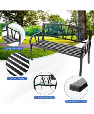 Patio Garden Bench with Metal Frame and Slatted Seat-Black