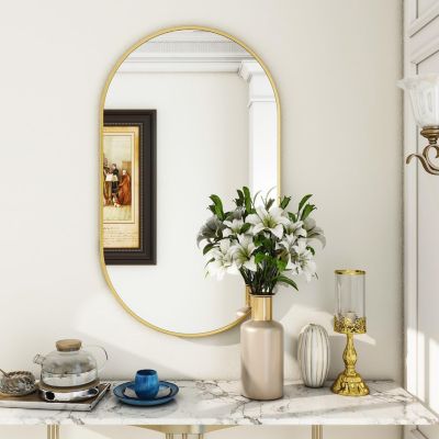 Oval Wall Mounted Mirror 22"x38" in Gold