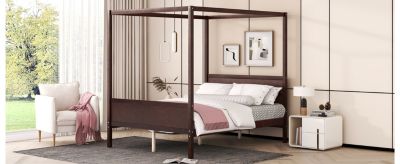 Streamdale Queen Canopy Platform Bed with Headboard (Espresso)