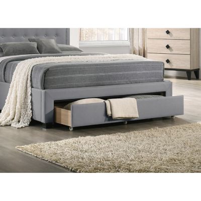 Light Grey Twin Bed with Drawer Storage & Button Tufted Headboard
