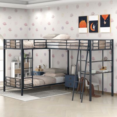 Twin Bunk Bed with Loft Bed, Desk, and Shelf
