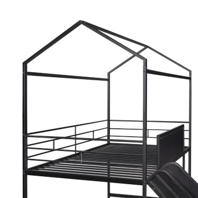 Streamdale Twin Loft Metal Bed with Slide and Writable Board