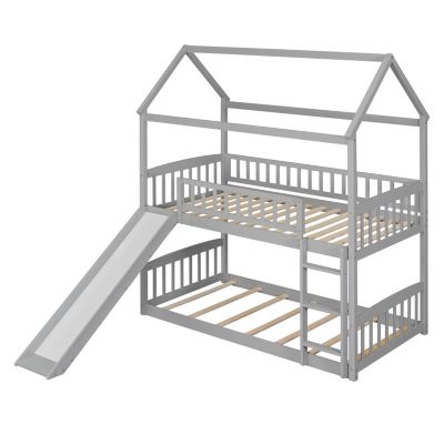 Streamdale Twin Over Twin Bunk Bed With Slide, House Bed With Slide