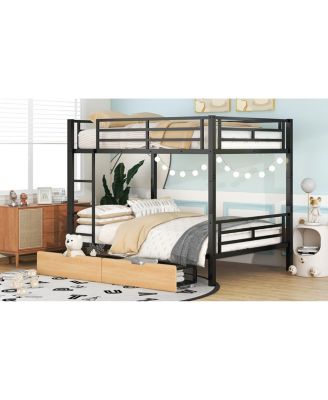 Metal Full Size Convertible Bunk Bed With 2 Drawers
