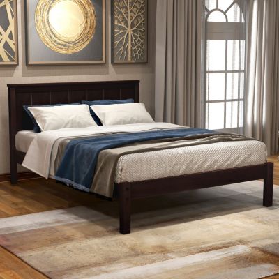 Twin Platform Bed Frame with Headboard, Wood Slats
