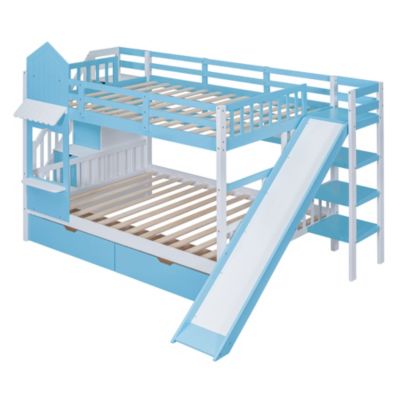 Castle Bunk Bed with Drawers, Shelves & Slide