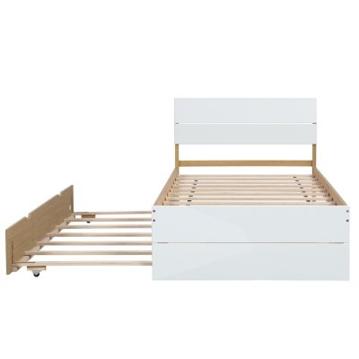 Twin Bed Frame with Trundle, Gloss Headboard