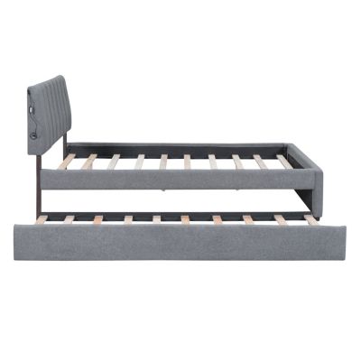 Teddy Fleece Full Size Upholstered Platform Bed With Trundle