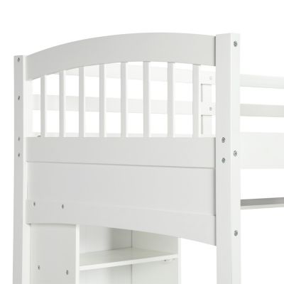 Streamdale Twin Size Loft Bed With Storage Shelves, Desk And Ladder