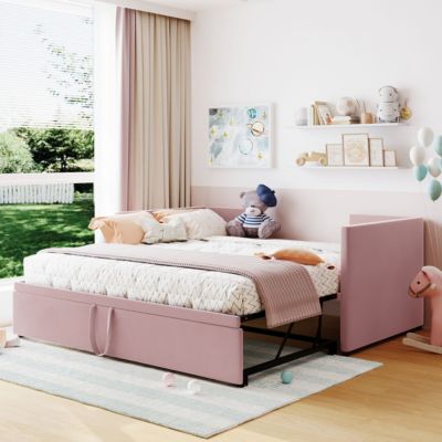 Streamdale Twin Size Upholstered Daybed With Extendable Trundle, Pink
