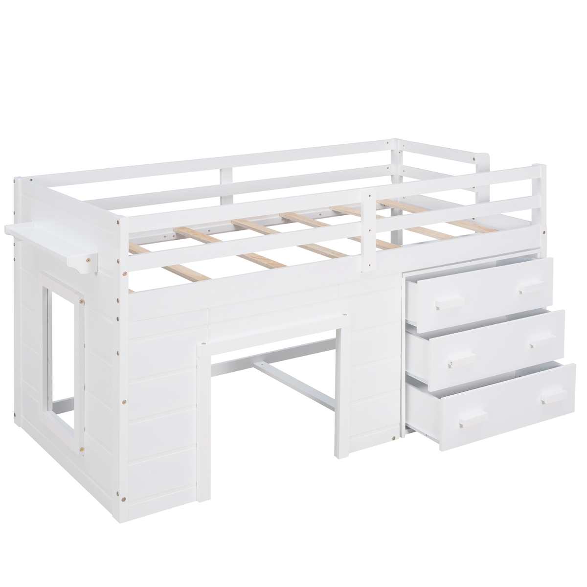 Simplie Fun Twin Size Loft Bed With Cabinet And Shelf