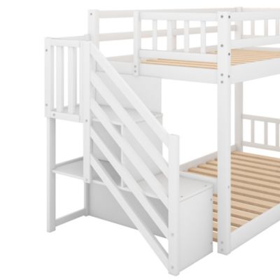 Streamdale Twin Over Twin Floor Bunk Bed, Ladder With Storage