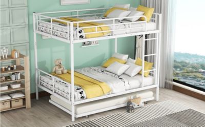 Streamdale Full Over Full Metal Bunk Bed With Trundle, Silver