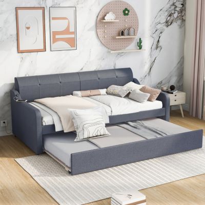 Streamdale Twin Upholstery Daybed with Trundle and USB Charging