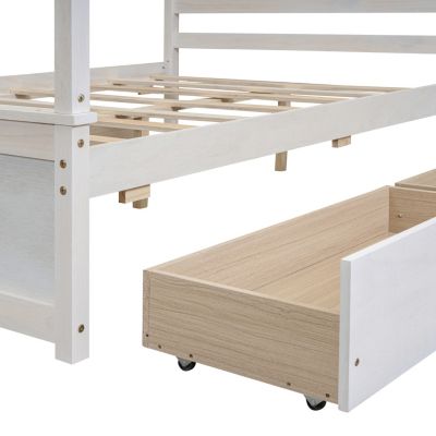 Streamdale Full Size Wood Canopy Bed with Drawers, Brushed White