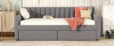Twin Size Upholstered Daybed With Drawers, Wood Slat Support