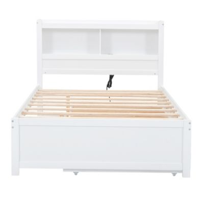 Streamdale Full Size Platform Bed With Trundle, Drawers And USB Plugs, White