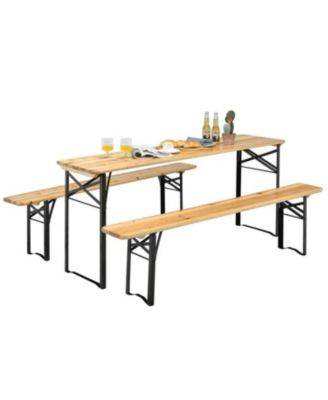 3 Pieces Folding Wooden Picnic Table Bench Set
