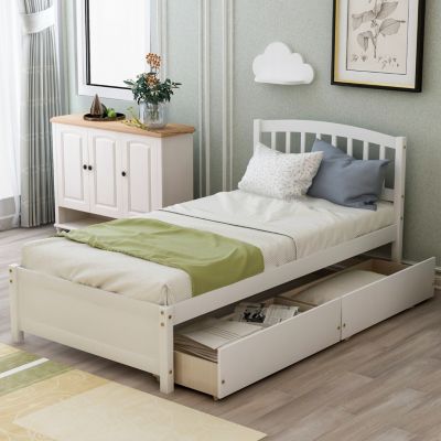 Twin Size  1 Pc Wood Platform Storage Bed with Drawers