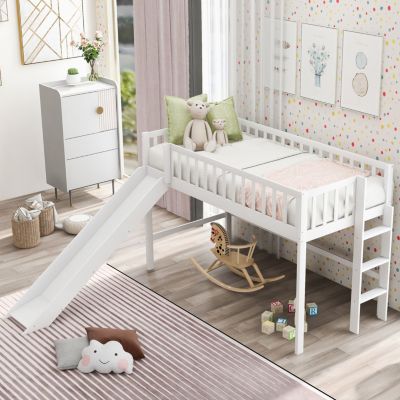 Streamdale Twin Size Low Loft Bed With Ladder And Slide