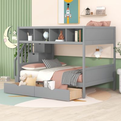 Streamdale Twin Over Full Bunk Bed With Shelfs, Storage Staircase And 2 Drawers