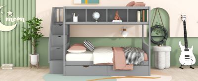 Streamdale Twin Over Full Bunk Bed With Shelfs, Storage Staircase And 2 Drawers