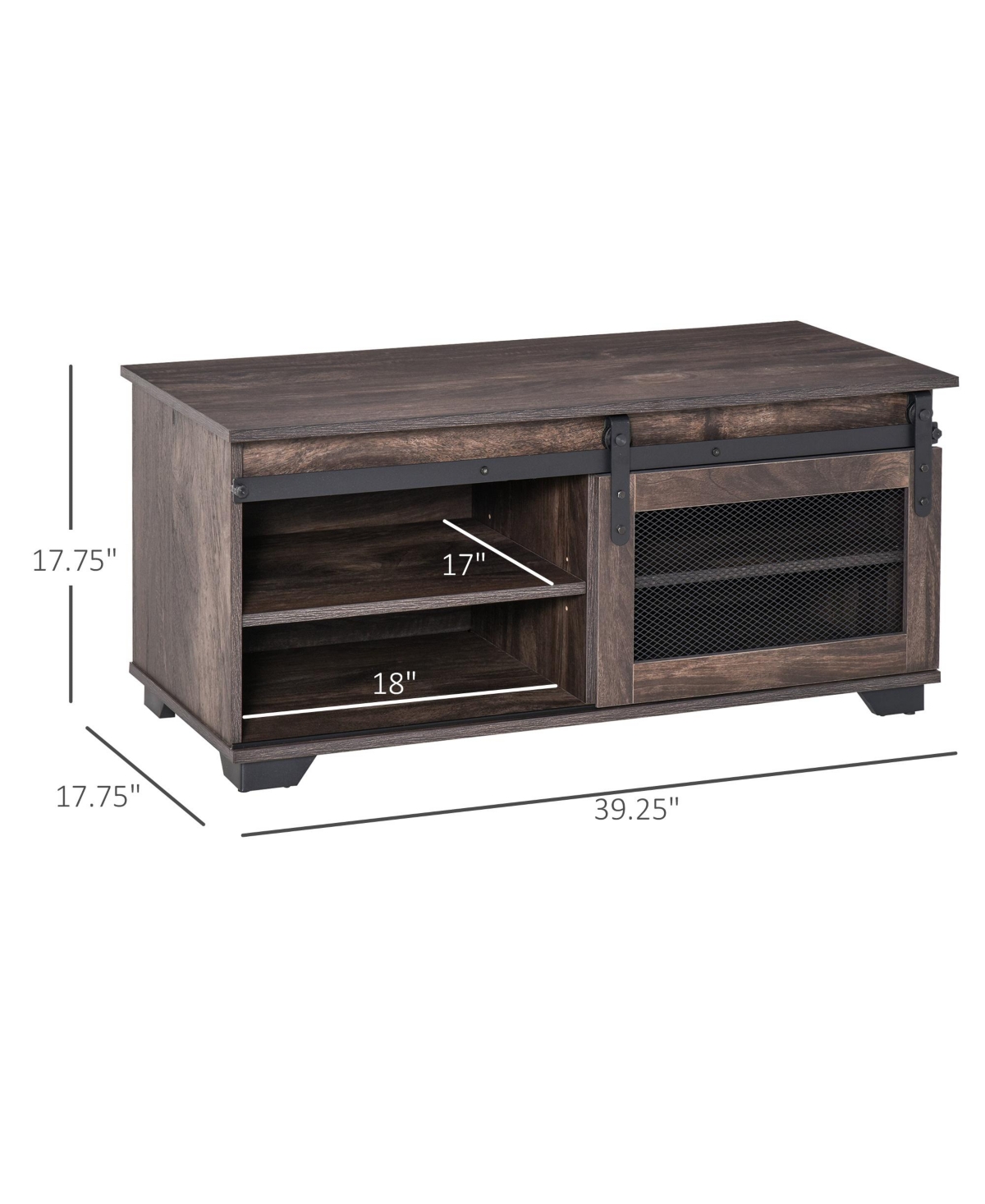 Homcom Farmhouse Coffee Table with Sliding Mesh Barn Door and Storage Cabinet
