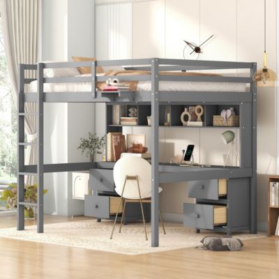 Loft Bed with Desk, and Charging Station