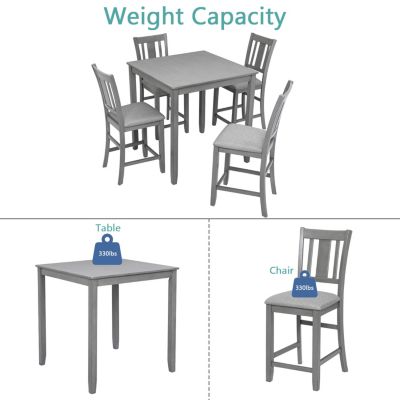 Elegant 5-Piece Solid Wood Counter Height Dining Table and Chair Set
