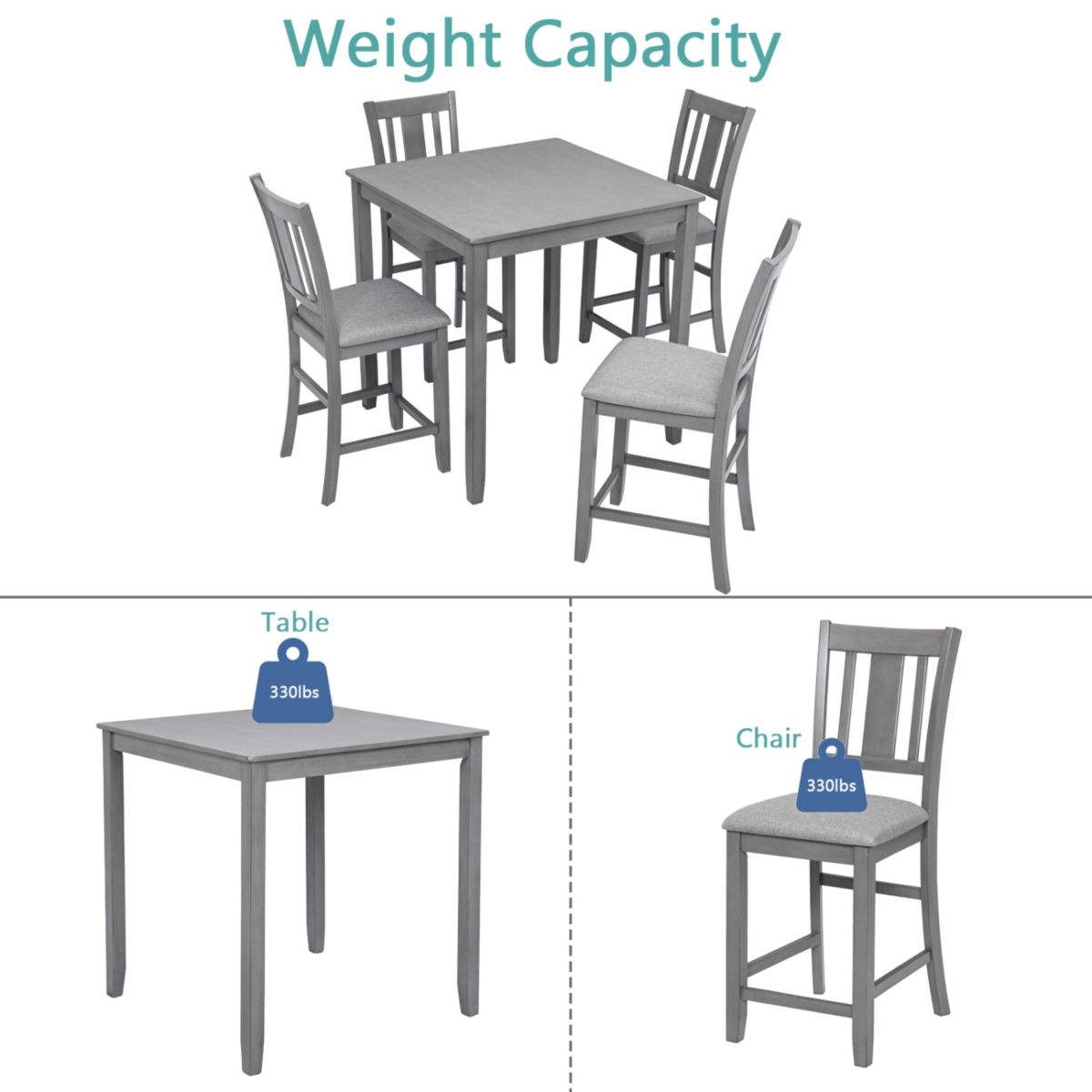 Simplie Fun Elegant 5-Piece Counter Height Dining Set
