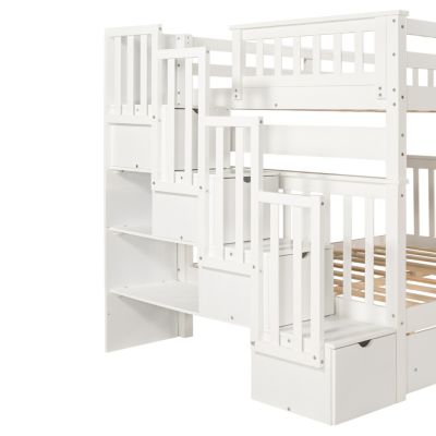 Streamdale Full Over Full Bunk Bed With Shelves And 6 Storage Drawers