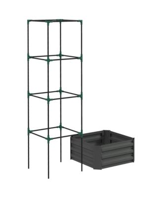 Galvanized Steel 24" x 24" Raised Garden Planter with Tomato Trellis and Bottomless Design