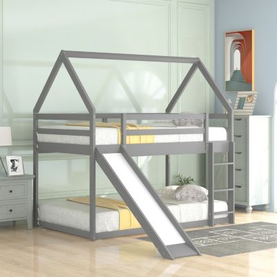 Streamdale Twin Size Bunk House Bed With Slide And Ladder