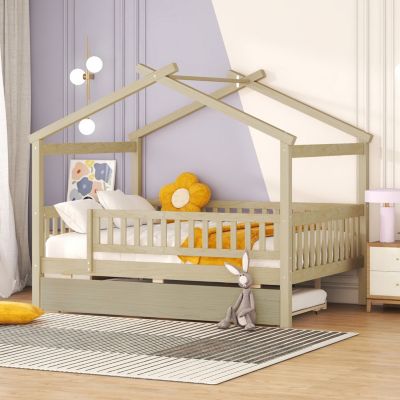 Streamdale Full Size Wooden House Bed With Twin Size Trundle