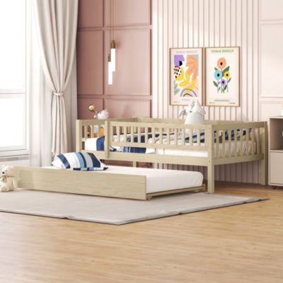 Streamdale Twin Size Wood Daybed With Trundle And Fence Guardrails