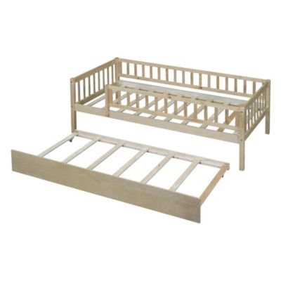 Streamdale Twin Size Wood Daybed With Trundle And Fence Guardrails
