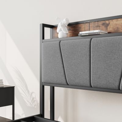  Vintage Bed Frame with Storage Headboard & Charging