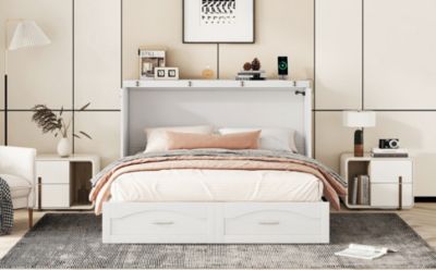Queen Size Murphy Bed with USB Ports & Drawer