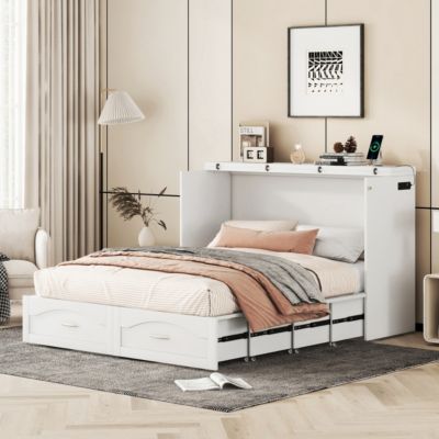 Queen Size Murphy Bed with USB Ports & Drawer