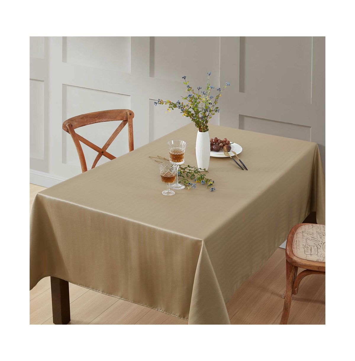 Lincoln Stripe Fabric Tablecloth for Rectangle Table, Advanced Water, Fade, Stain, and Wrinkle Resistance - Taupe