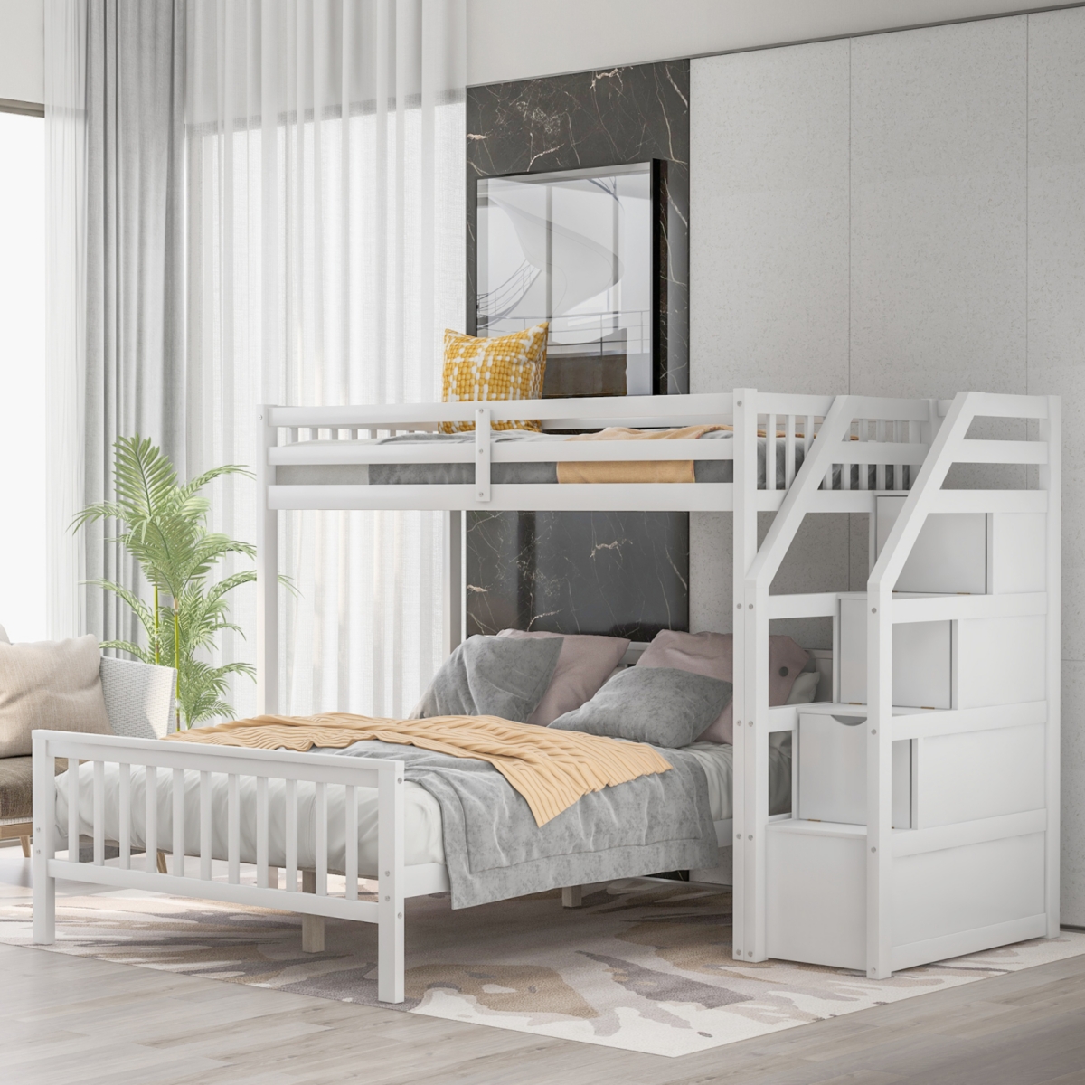 Streamdale Twin Over Full Loft Bed With Staircase